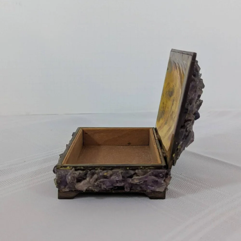Antique purple amethyst & brass cedar-lined keepsake box